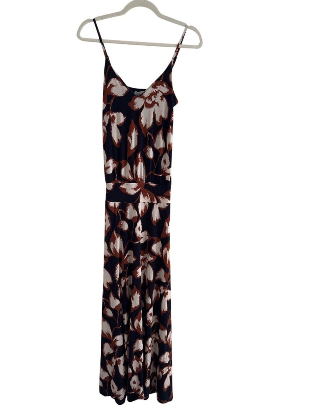 Allison Joy Millie Maxi Dress XS Floral V Neck Sleeveless Navy Brown Boho Hippie